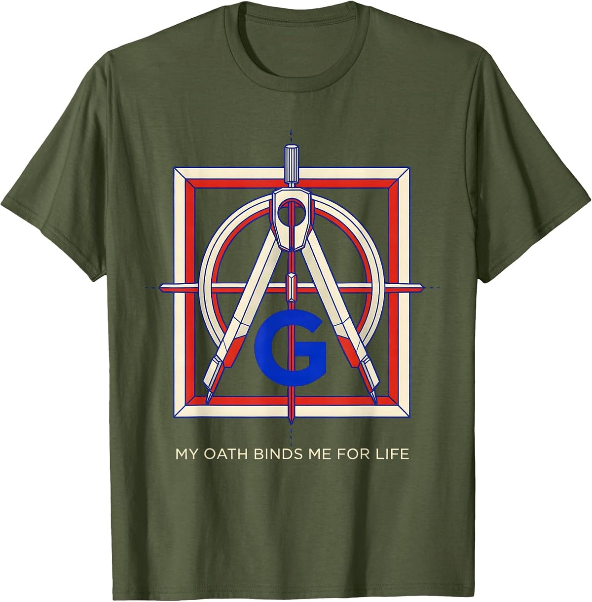 Men's My Oath Binds Me For Life Geometric Freemason Square T-Shirt - Olive Green
