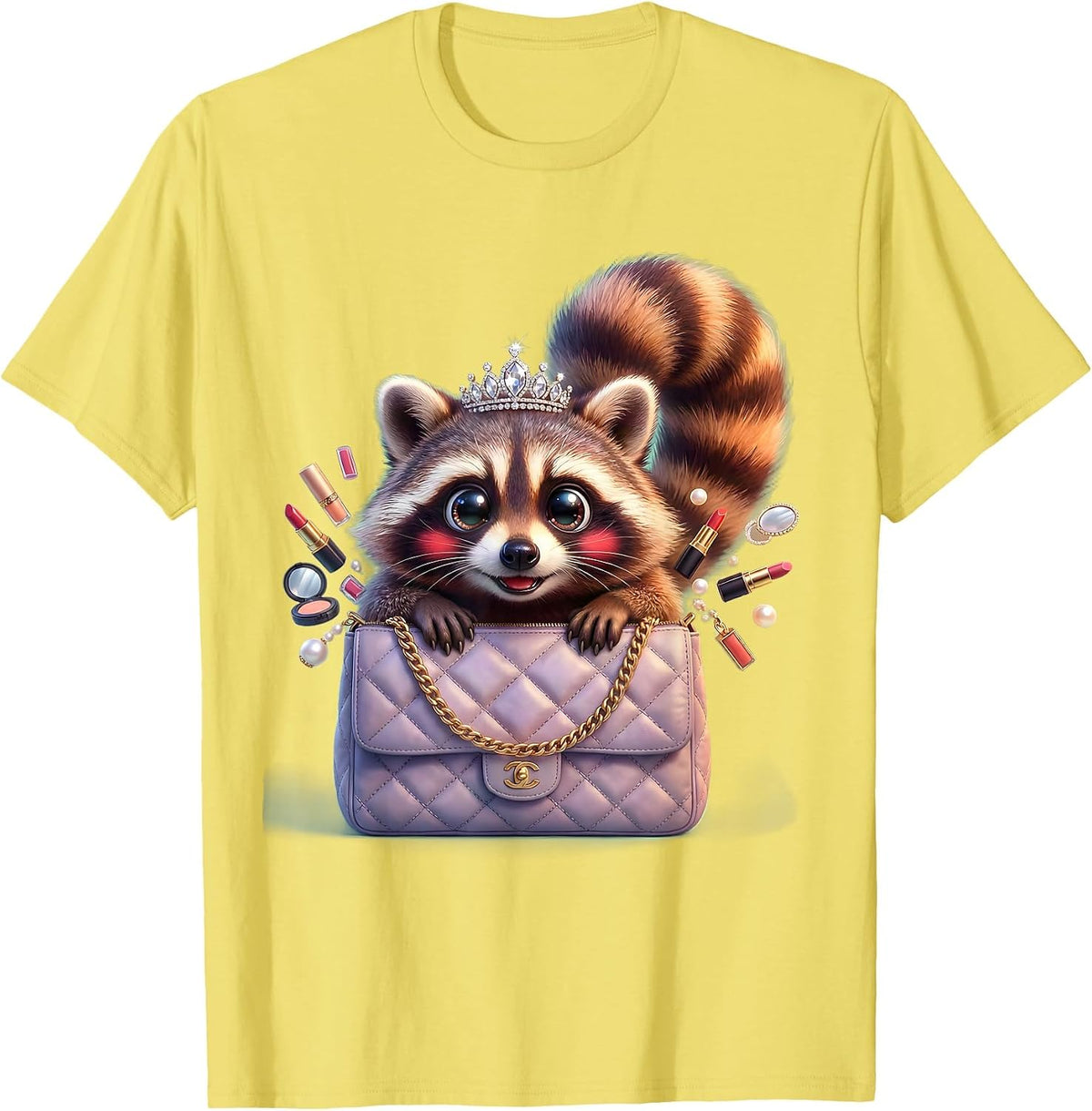 Men's Glamorous Raccoon Designer Handbag Funny Gift T-Shirt - Lemon Yellow