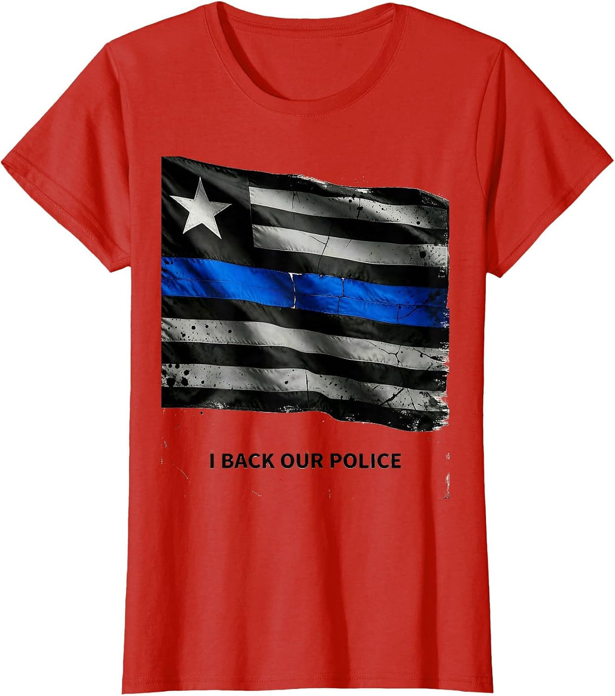 Women's I Back Our Police Distressed Thin Blue Line Police Support T-Shirt - Red