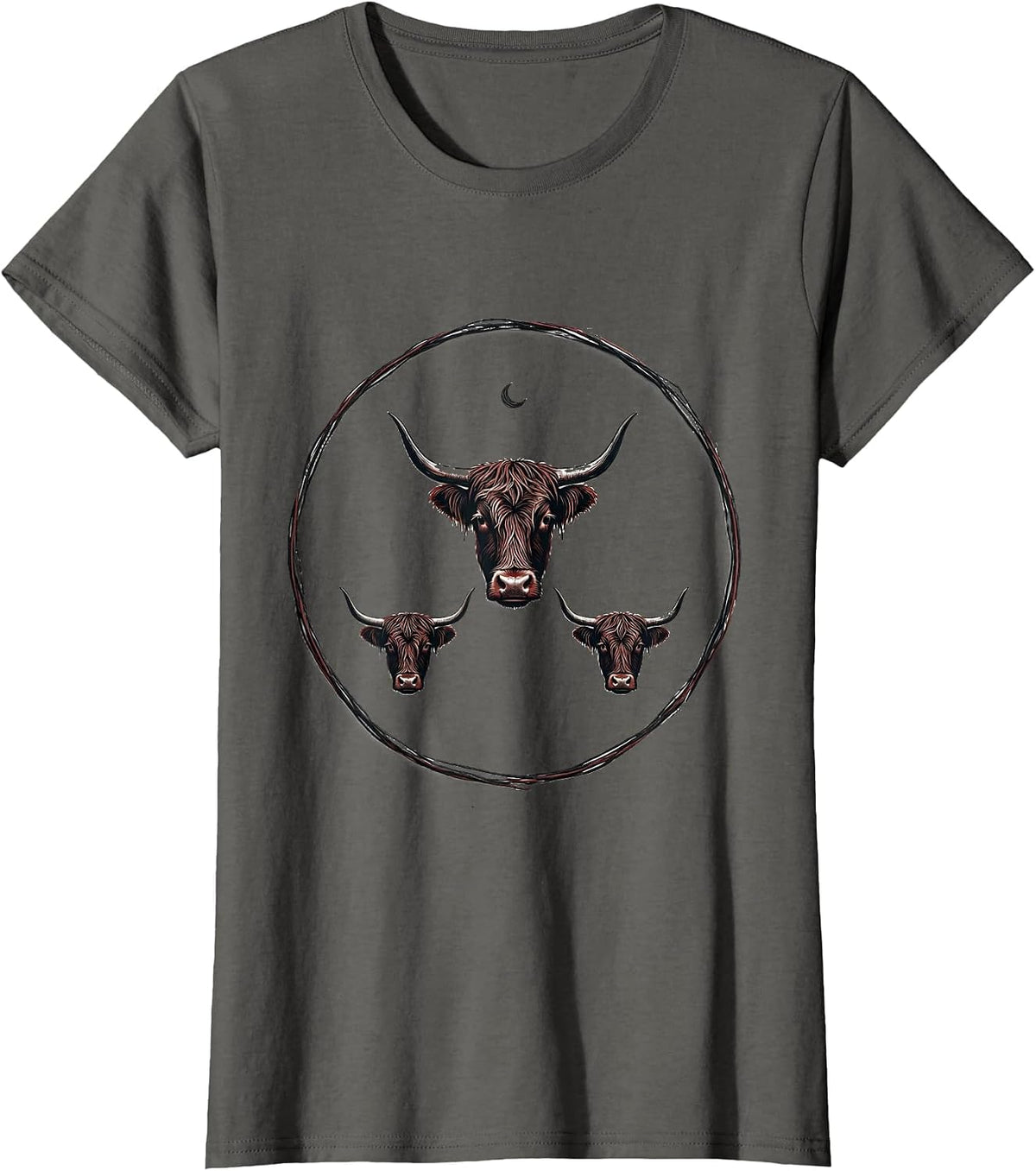 Women's Thin Highland Cow Ring Minimalist Holiday Cow Lover Gift T-Shirt - Asphalt Grey