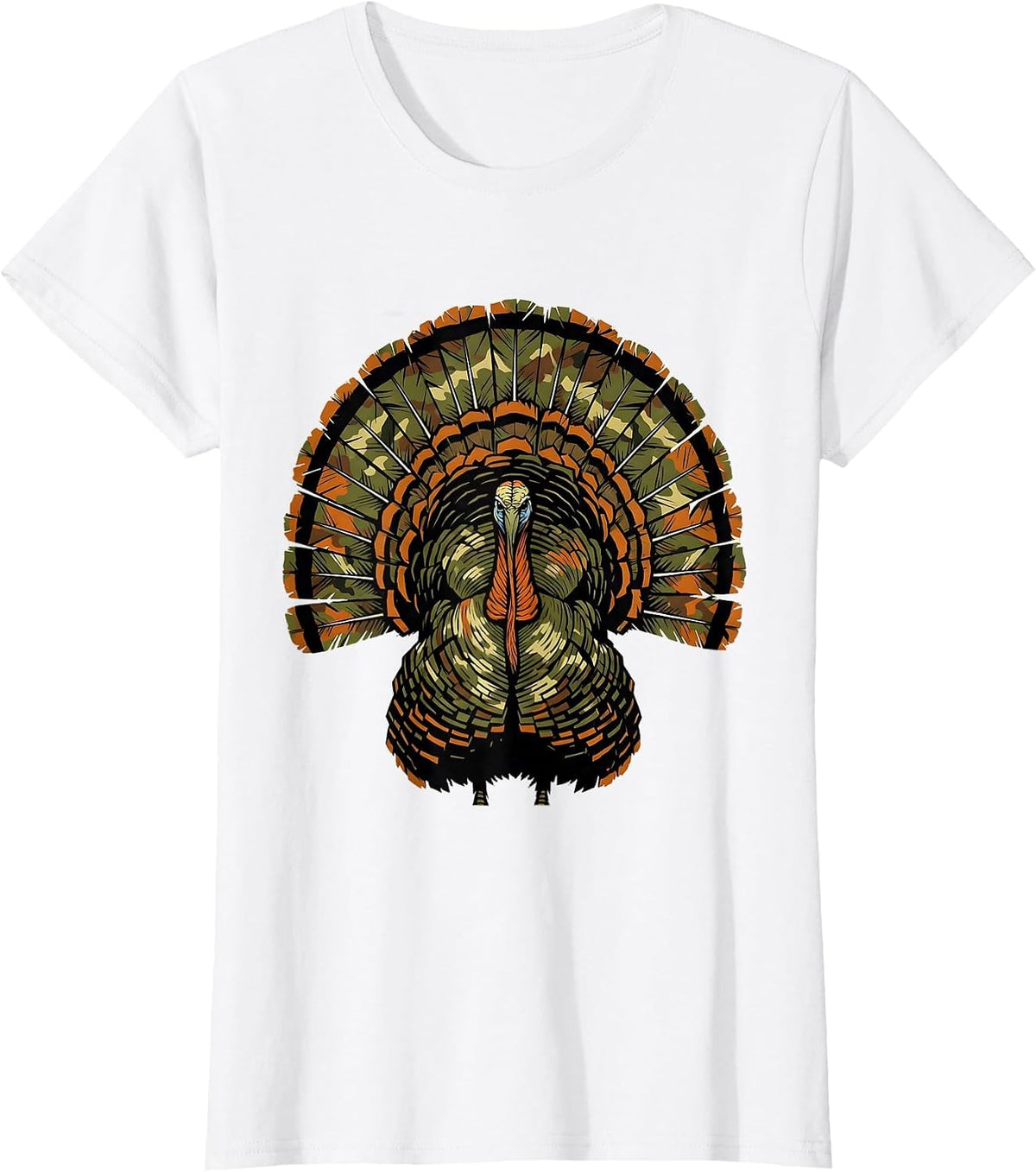 Camo Turkey Feathers Fan Hunting Graphic T-Shirt - White
