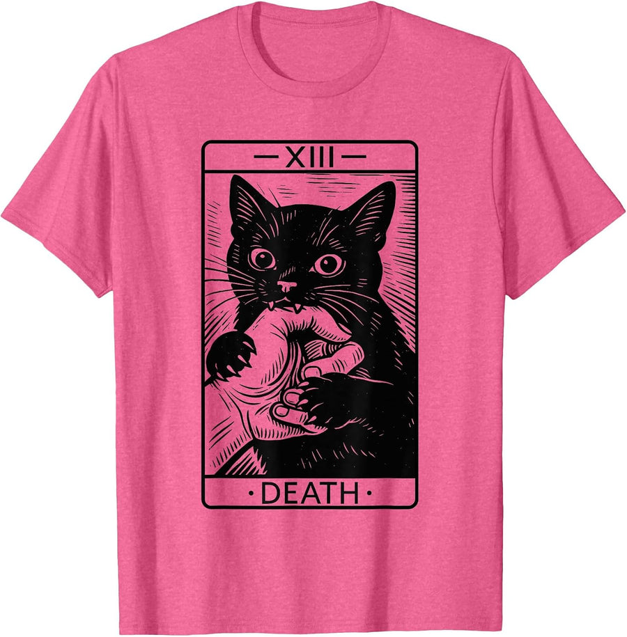 Black Cat Tarot Card Shirt, Funny Witchy Halloween Meme T-Shirt - Pink Heather