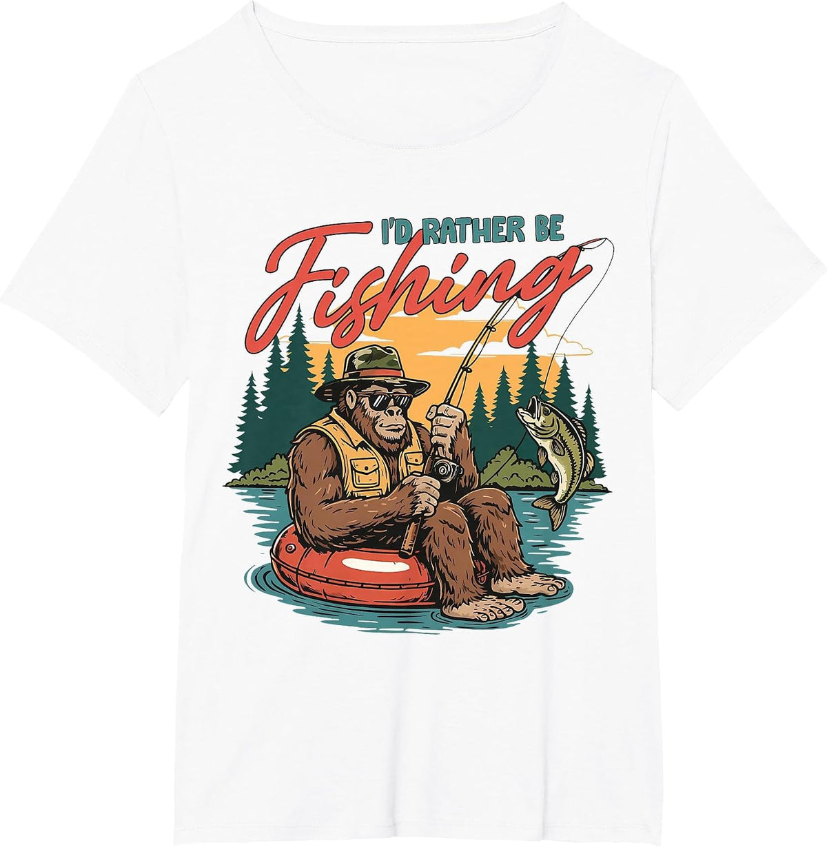 I’d Rather Be Fishing Bigfoot Funny Fisherman Sasquatch Bass T-Shirt - White