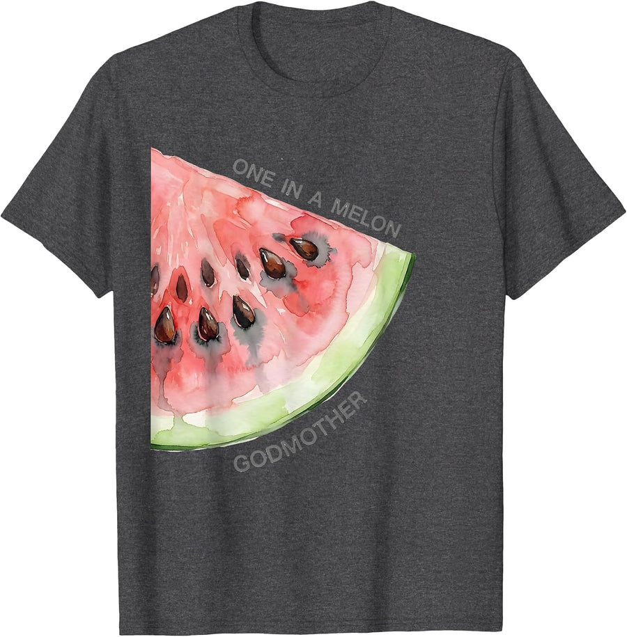 Men's One In A Melon Godmother Watercolor 1st Birthday Family T-Shirt - Dark Heather Grey