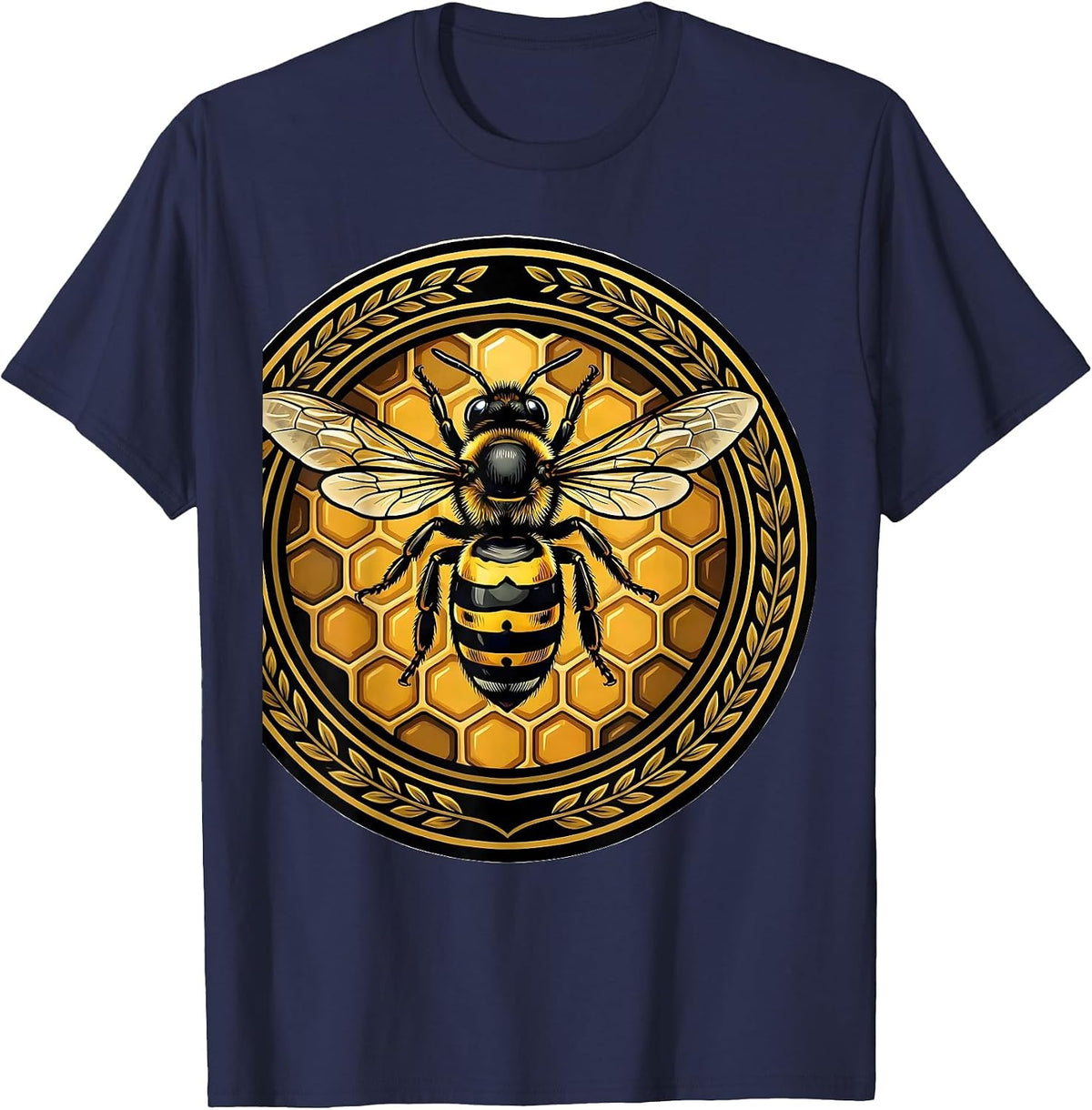 Men's Mason Bee Hovering Over Honeycomb Illustration T-Shirt - Navy Blue