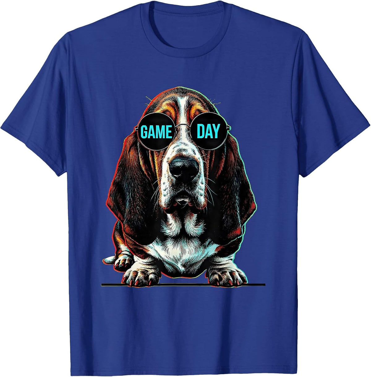 Game Day Pop Art Basset Hound Mascot Sunglasses Humor T-Shirt - Royal Blue