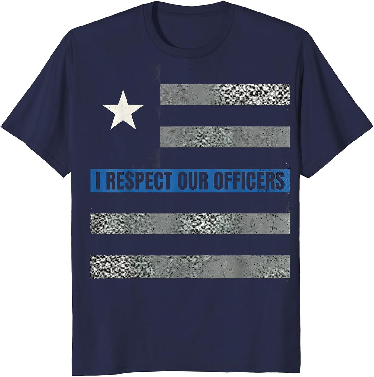 I Respect Our Officers Patriotic Police Support Thin Blue T-Shirt - Navy Blue