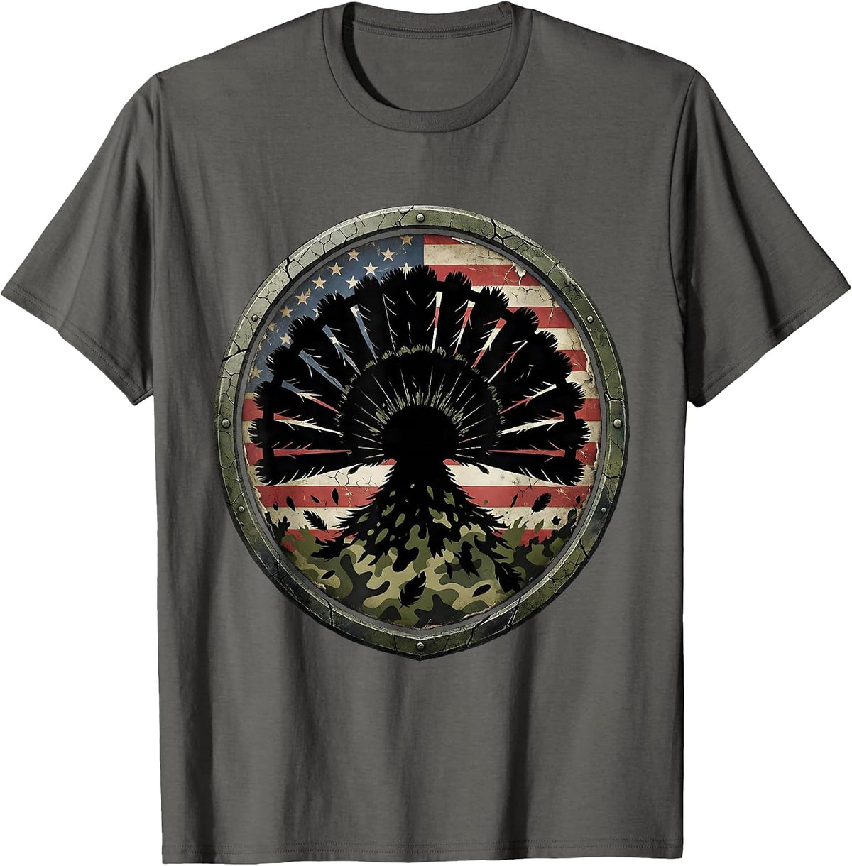 Turkey Feather Fan Camo Hunting Graphic T-Shirt - Asphalt Grey