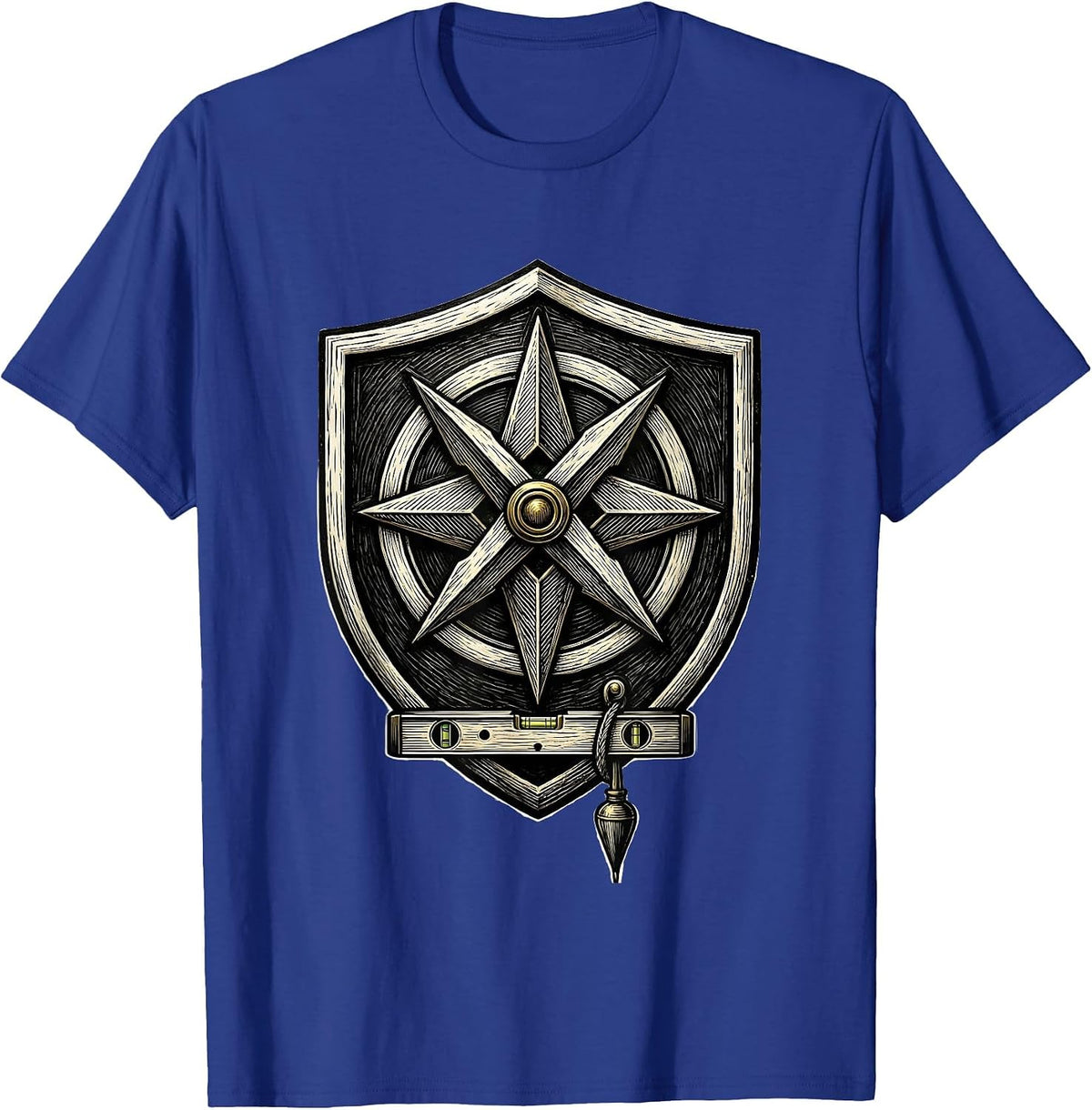 Men's Shield Engraved Freemason Square And Compass Brotherhood T-Shirt - Royal Blue