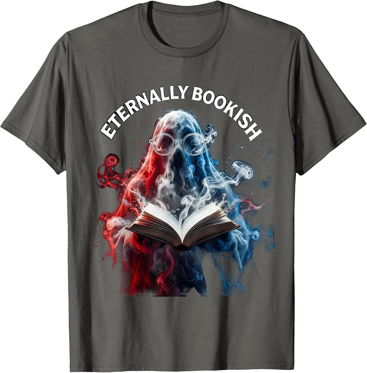 Eternally Bookish Nerdy Ghost Halloween Design T-Shirt - Asphalt Grey