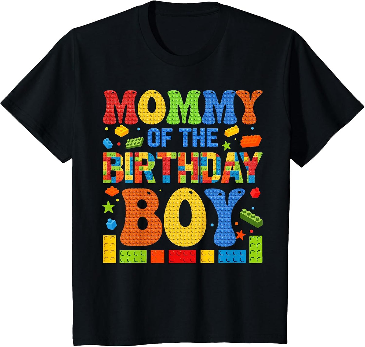 Mommy of The Birthday Boy Building Block Birthday Party T-Shirt - Black