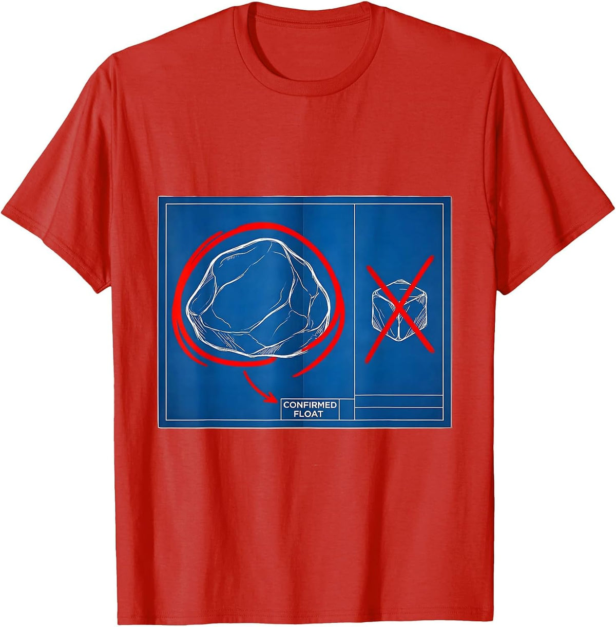 Men's Confirmed Float Technical Blueprint Rock Collector Geology T-Shirt - Red