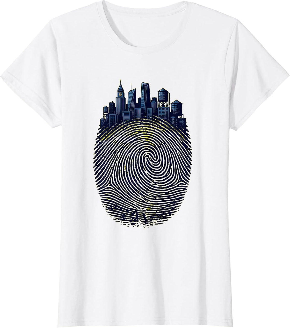 Women's Fingerprint City Skyline Urban Identity Design T-Shirt - White