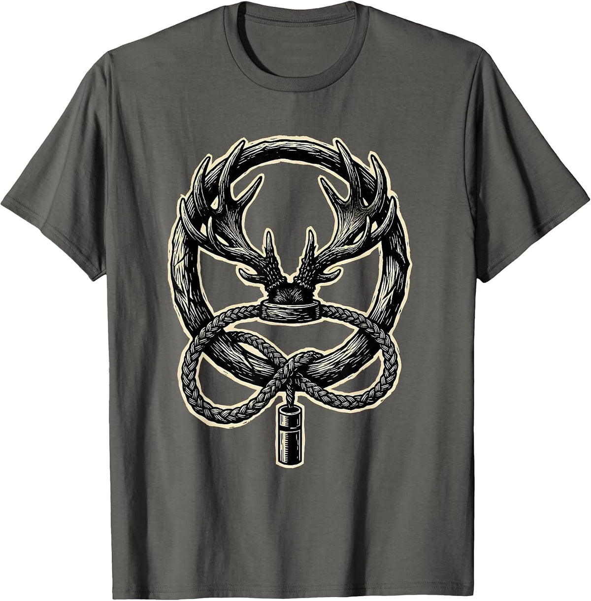 Duck Call Lanyard Antler Mount Hunting Graphic T-Shirt - Asphalt Grey