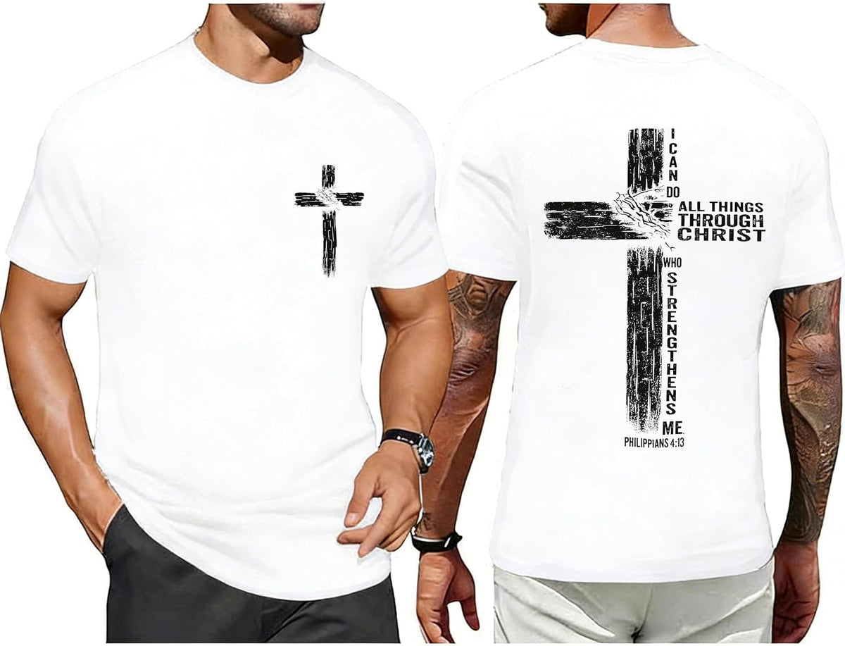 Christian Shirts for Mens Cross Jesus Graphic Tees - White