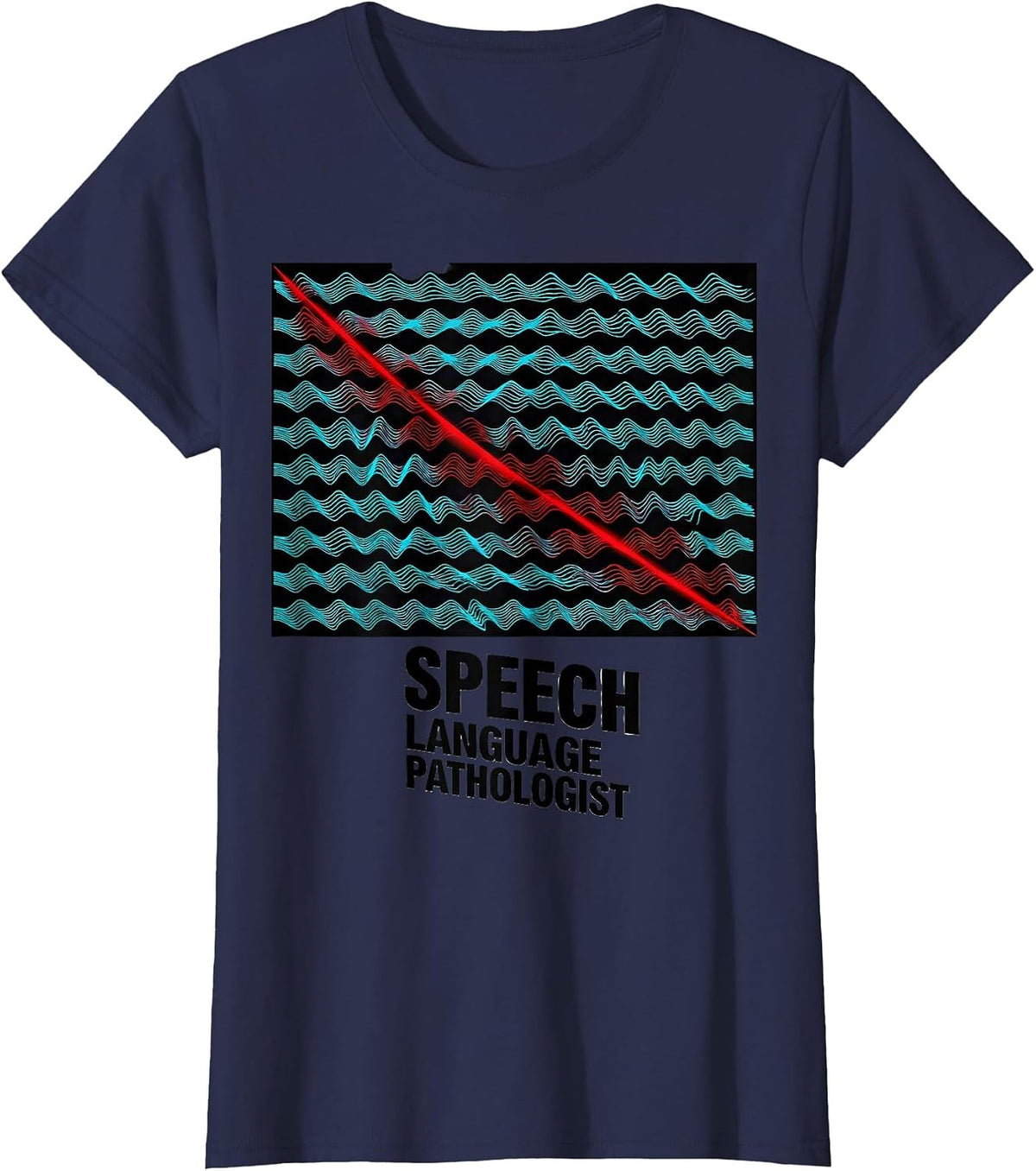 Women's Speech Language Pathologist New Wave Typography SLP Pride T-Shirt - Navy Blue