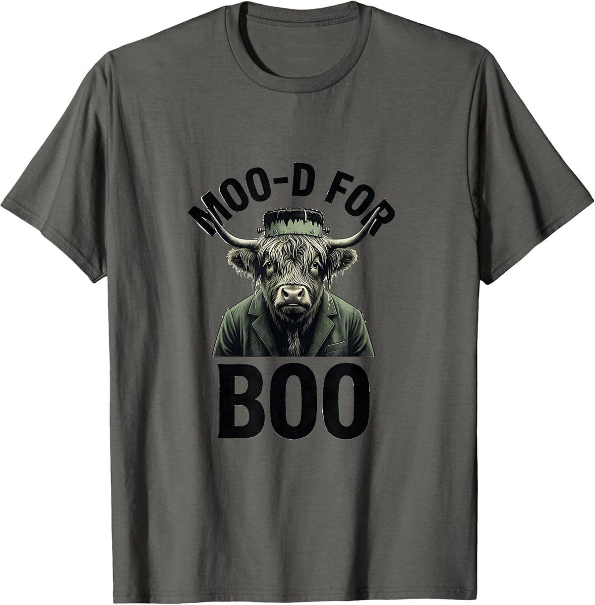 Moo-d For Boo Funny Highland Cow Halloween Costume Spooky T-Shirt - Asphalt Grey