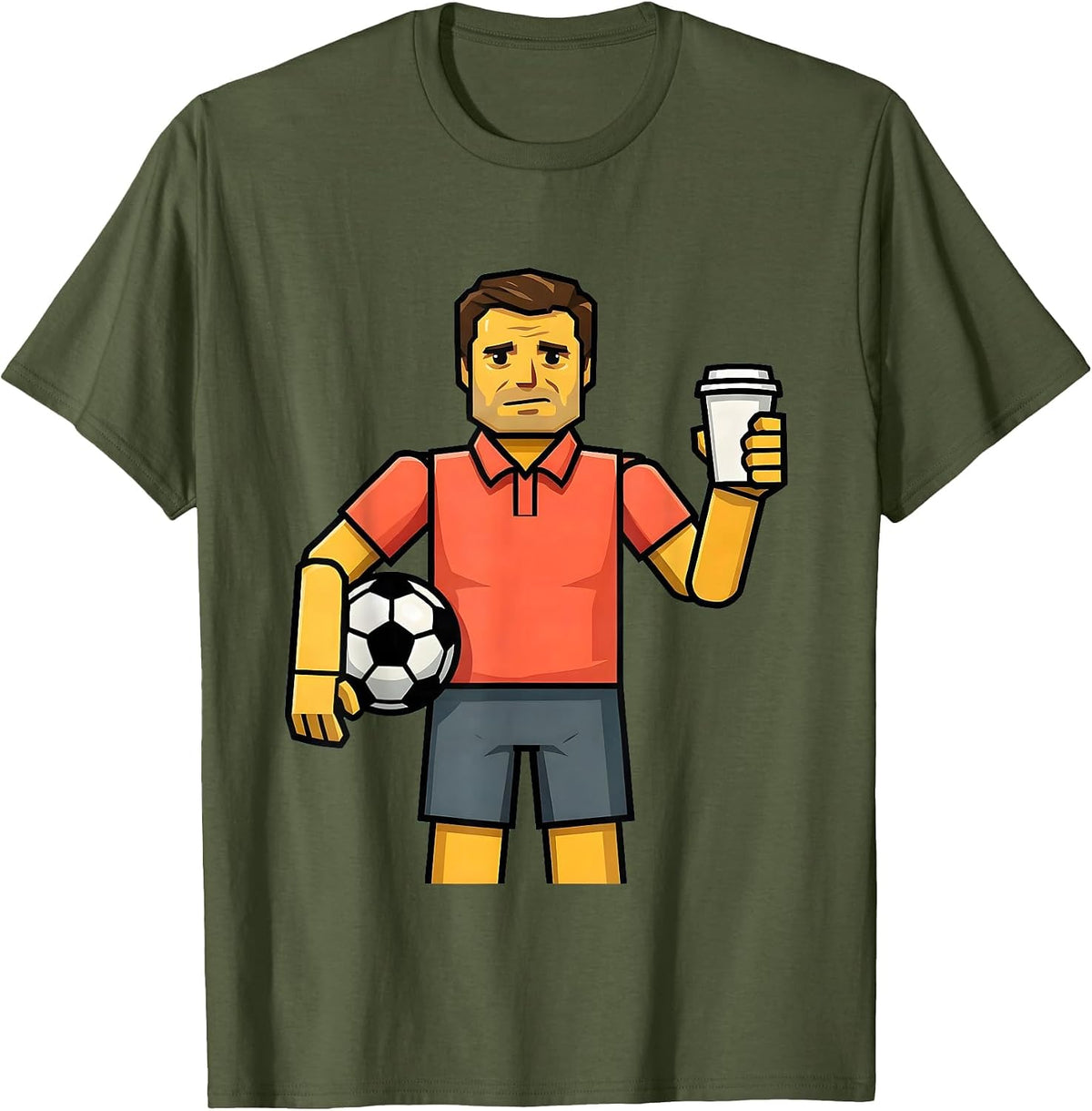 Soccer Dad Coffee Cup Illustration T-Shirt - Olive Green