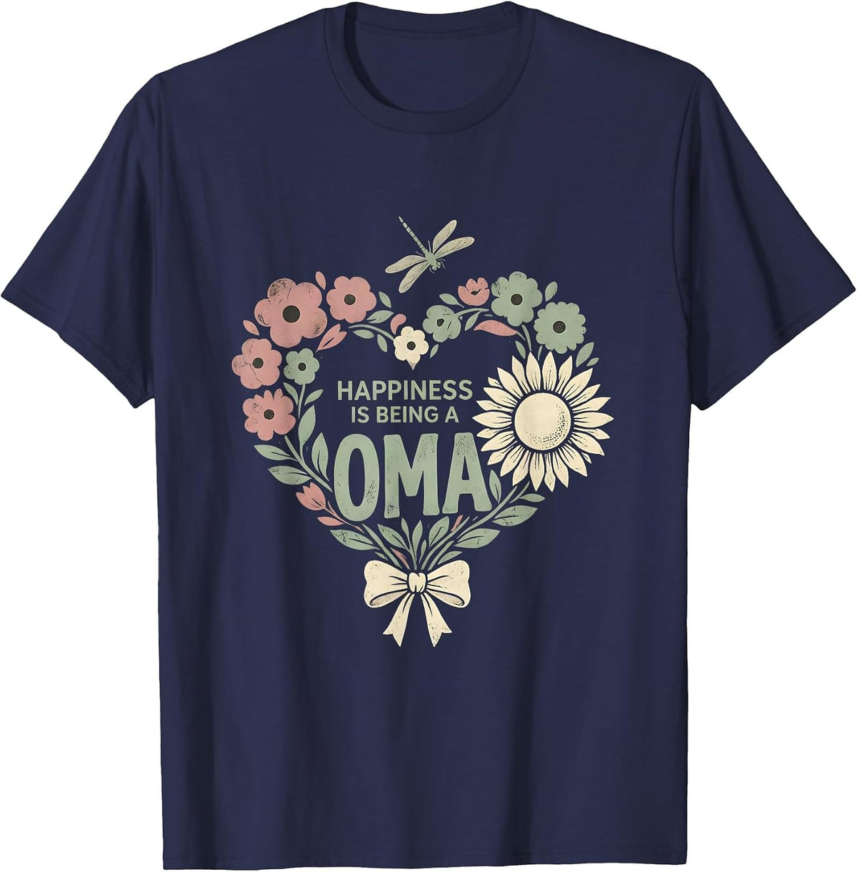 Men's Happiness Is Being A Oma Floral Boho Grandma Mother's Day T-Shirt - Navy Blue