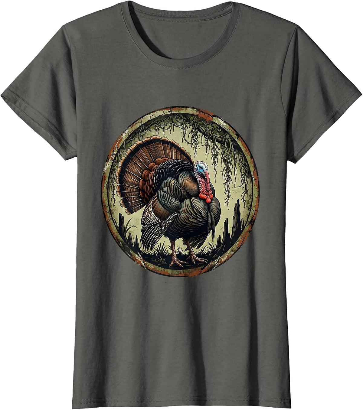 Women's Bottomland Camo Turkey Strutter Spanish Moss T-Shirt - Asphalt Grey