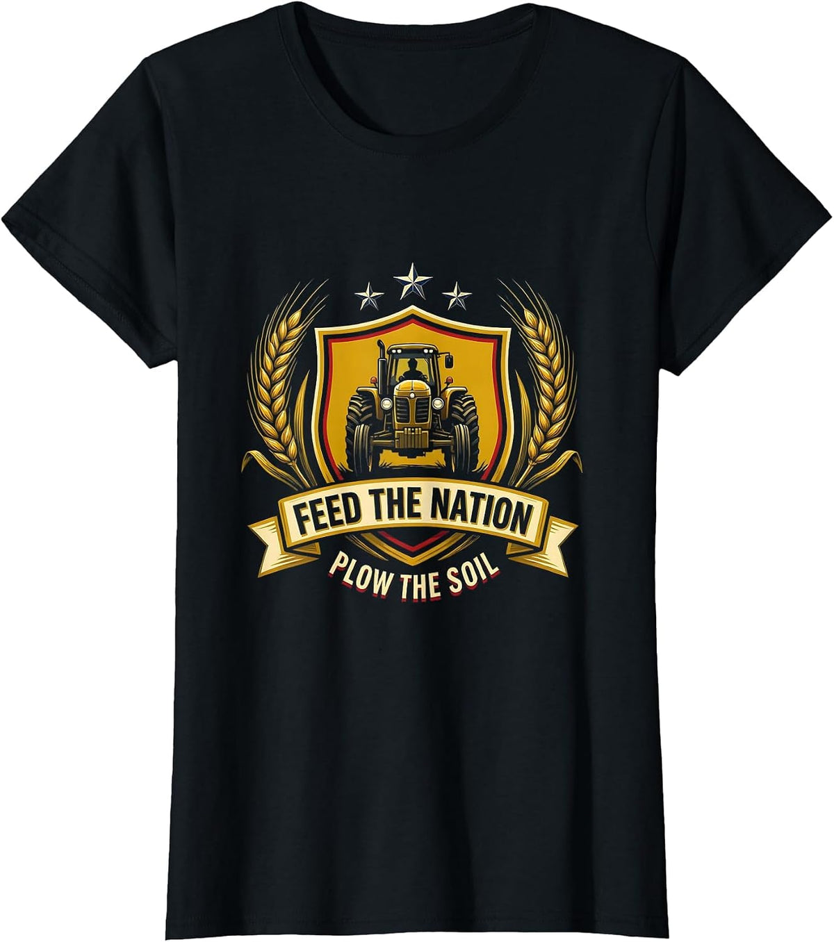 Feed The Nation Plow The Soil Farm Tractor Emblem T-Shirt - Black