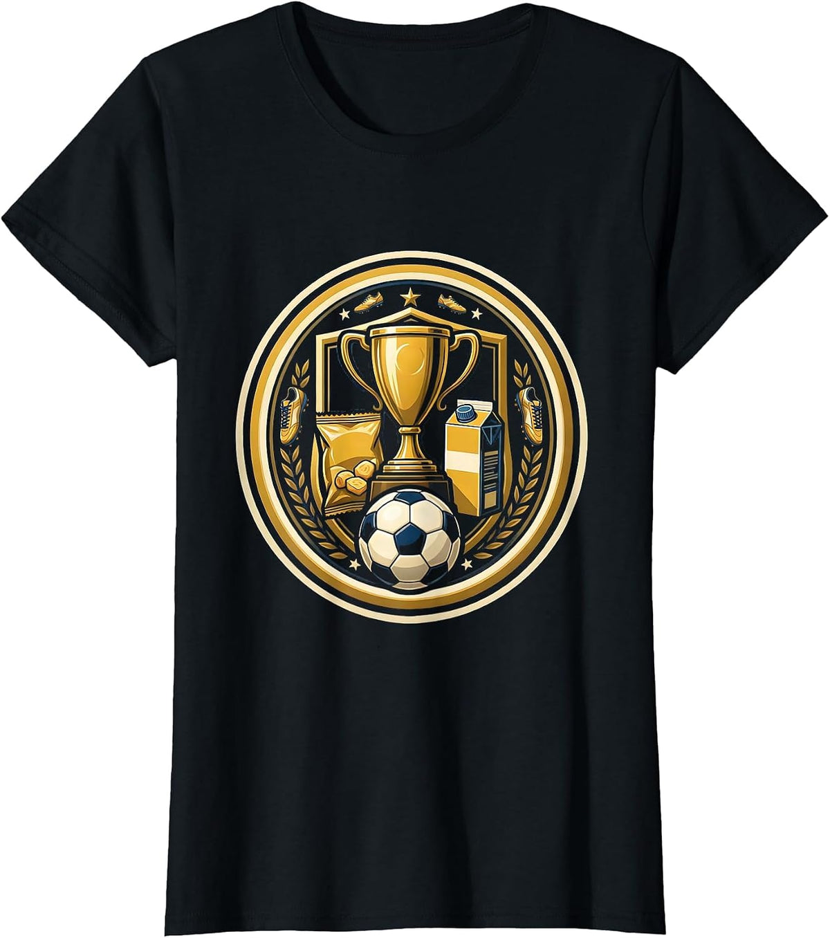Women's Soccer Dad Trophy Snacks Funny Graphic Tee T-Shirt - Black