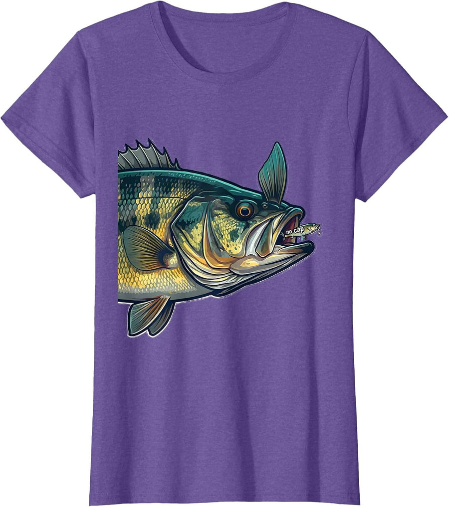 no cap Funny Freshwater Bass Fishing Meme Dad Gift T-Shirt - Purple Heather