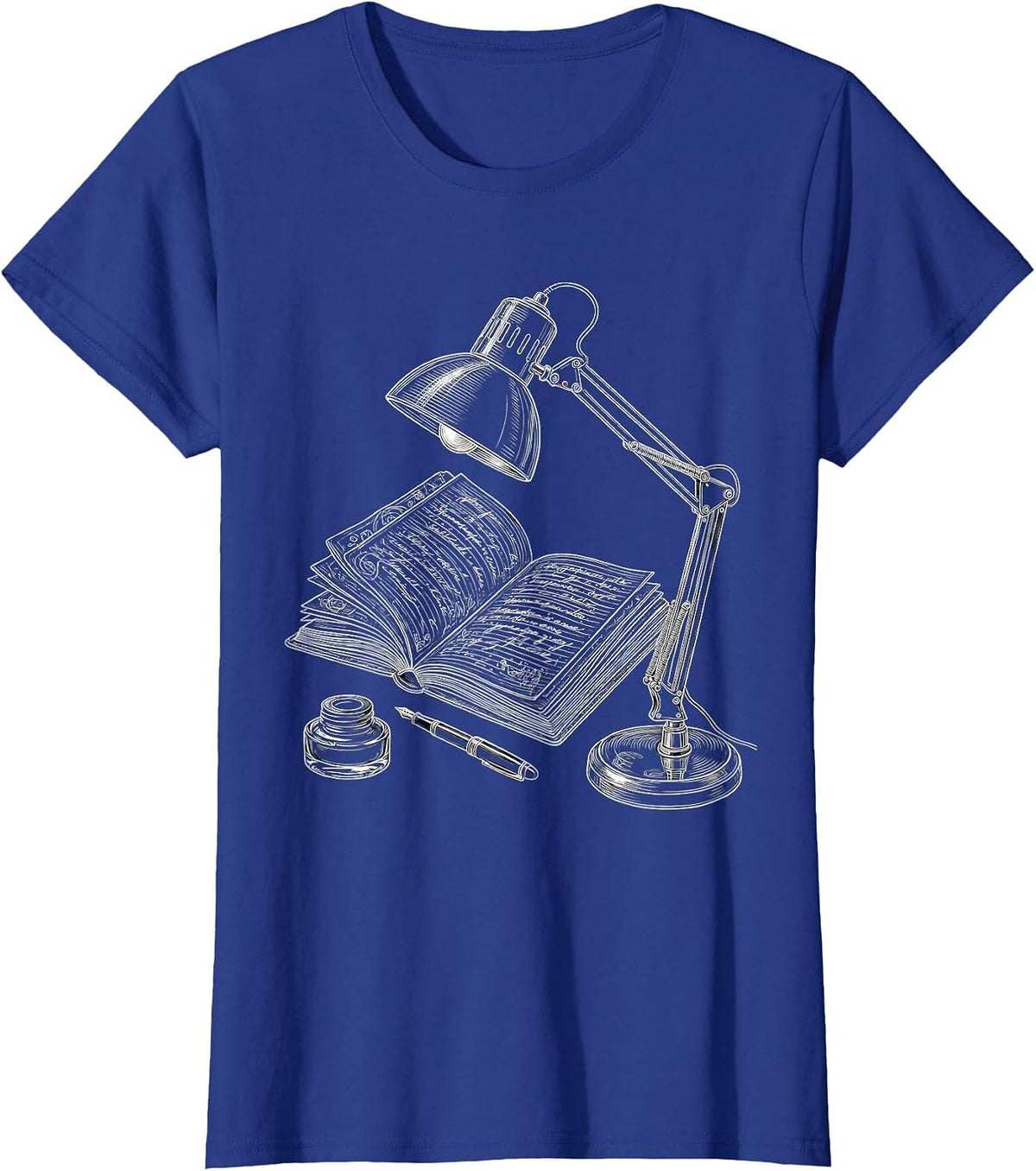 Women's English Teacher Night Lamp Open Notebook Graphic T-Shirt - Royal Blue