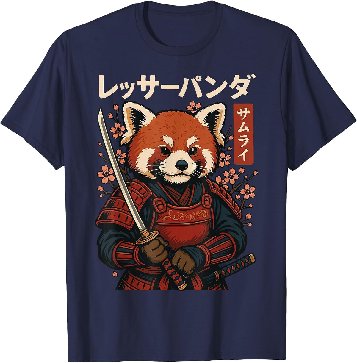 Red Panda Samurai Katana T-Shirt - Navy Blue