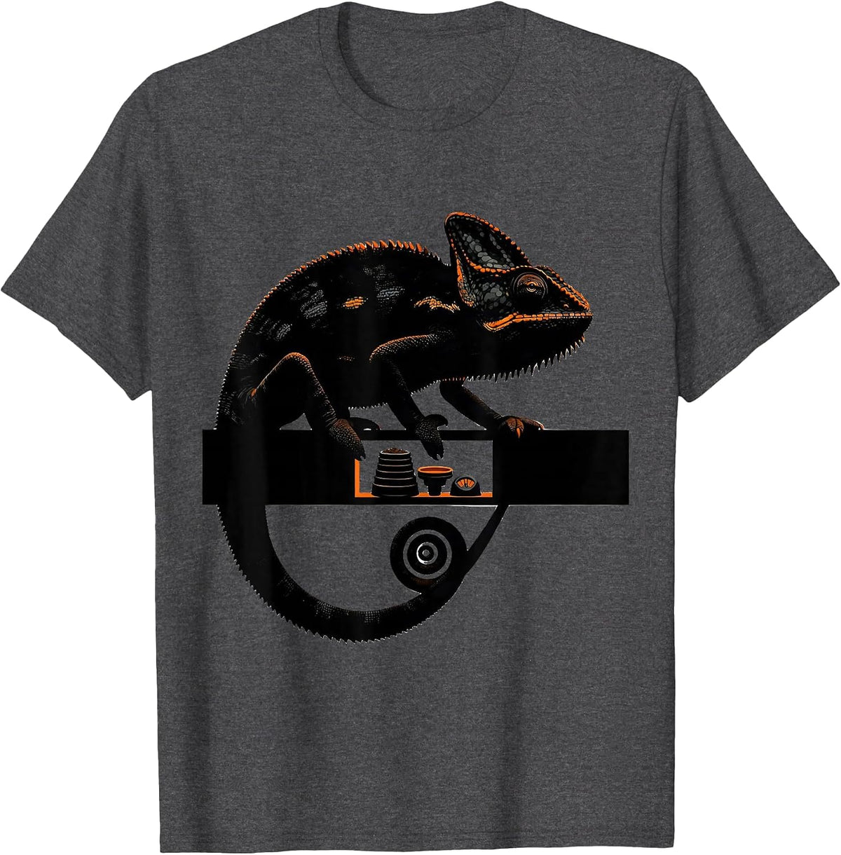 Men's Veiled Chameleon Brutalist Reptile Lover Gift T-Shirt - Dark Heather Grey