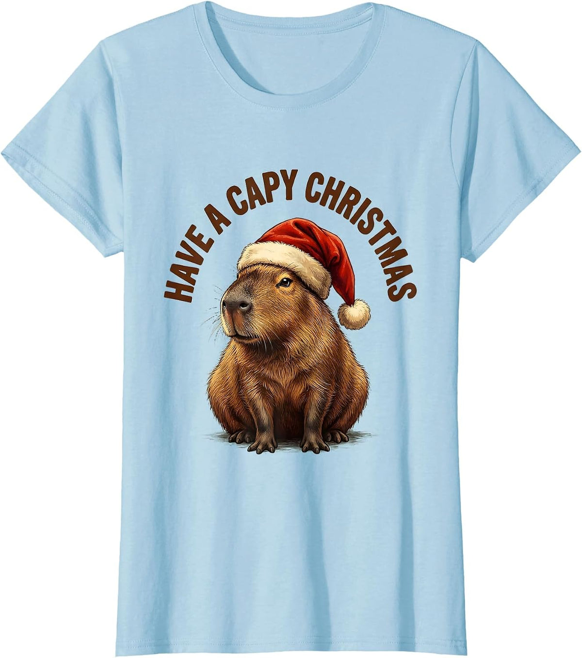 Have a Capy Christmas Funny Capybara Holiday Mascot Santa T-Shirt - Baby Blue