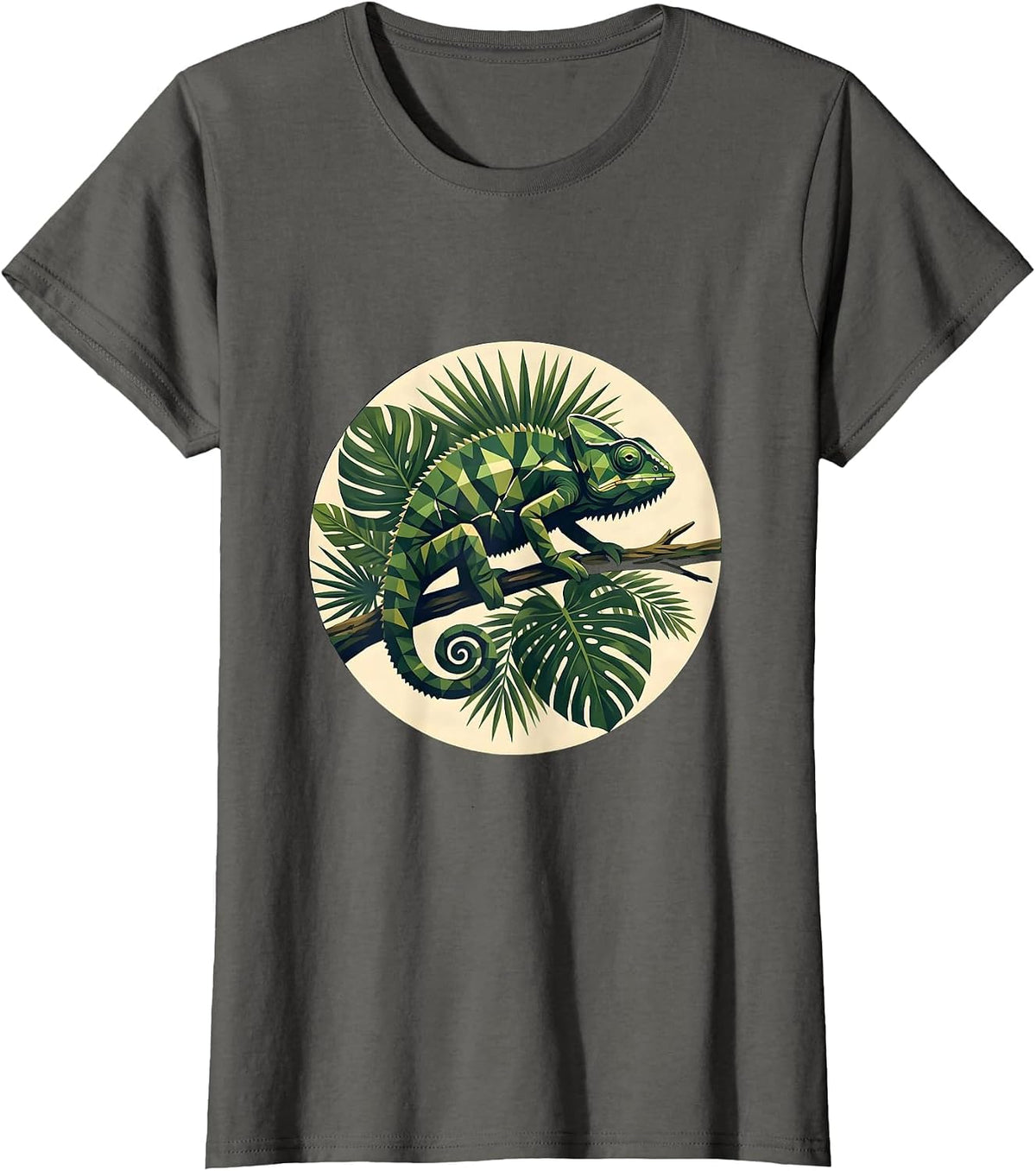 Women's Chameleon Jungle Camo Graphic Design T-Shirt - Asphalt Grey