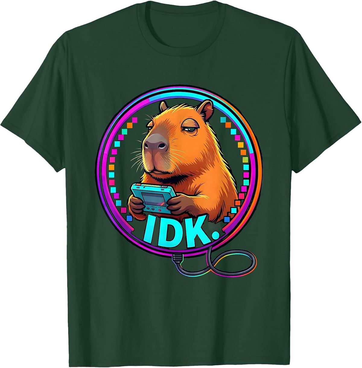 IDK Colorful Capybara Gamer Meme Humor T-Shirt - Dark Green