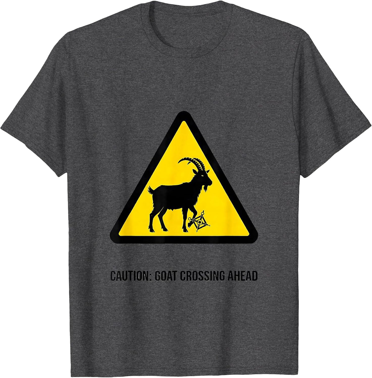 Men's Caution: Goat Crossing Ahead Freemason Square and Compass T-Shirt - Dark Heather Grey