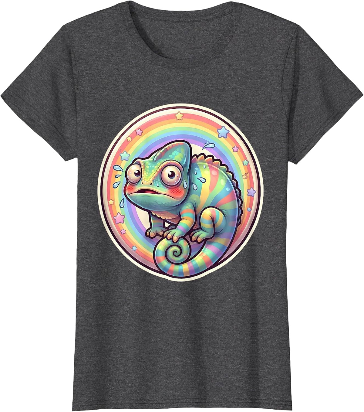 Women's Funny Chameleon Blending Into Rainbow T-Shirt - Dark Heather Grey