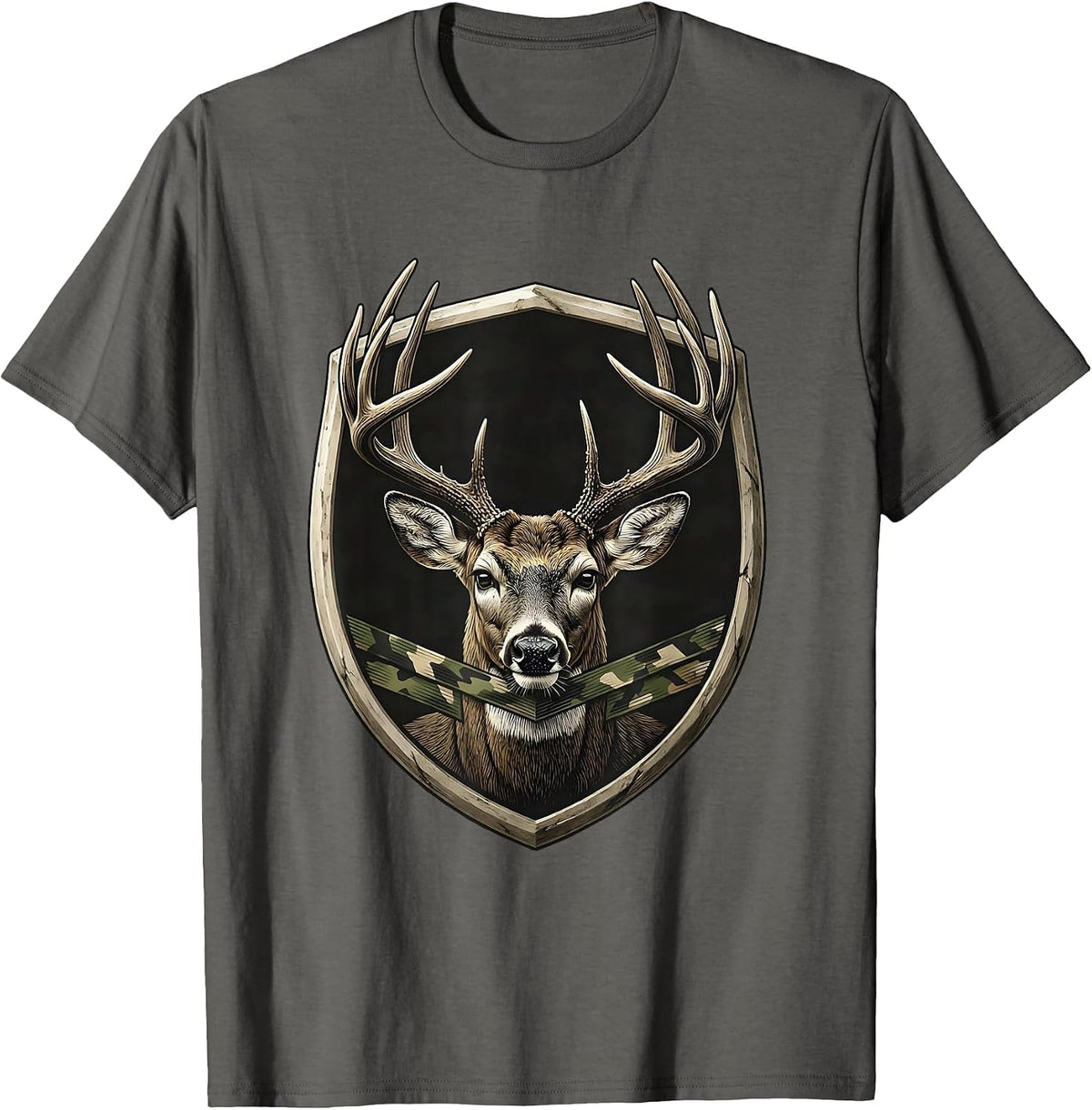Men's Sealed Buck Shield Minimalist Deer Hunter Gift T-Shirt - Asphalt Grey