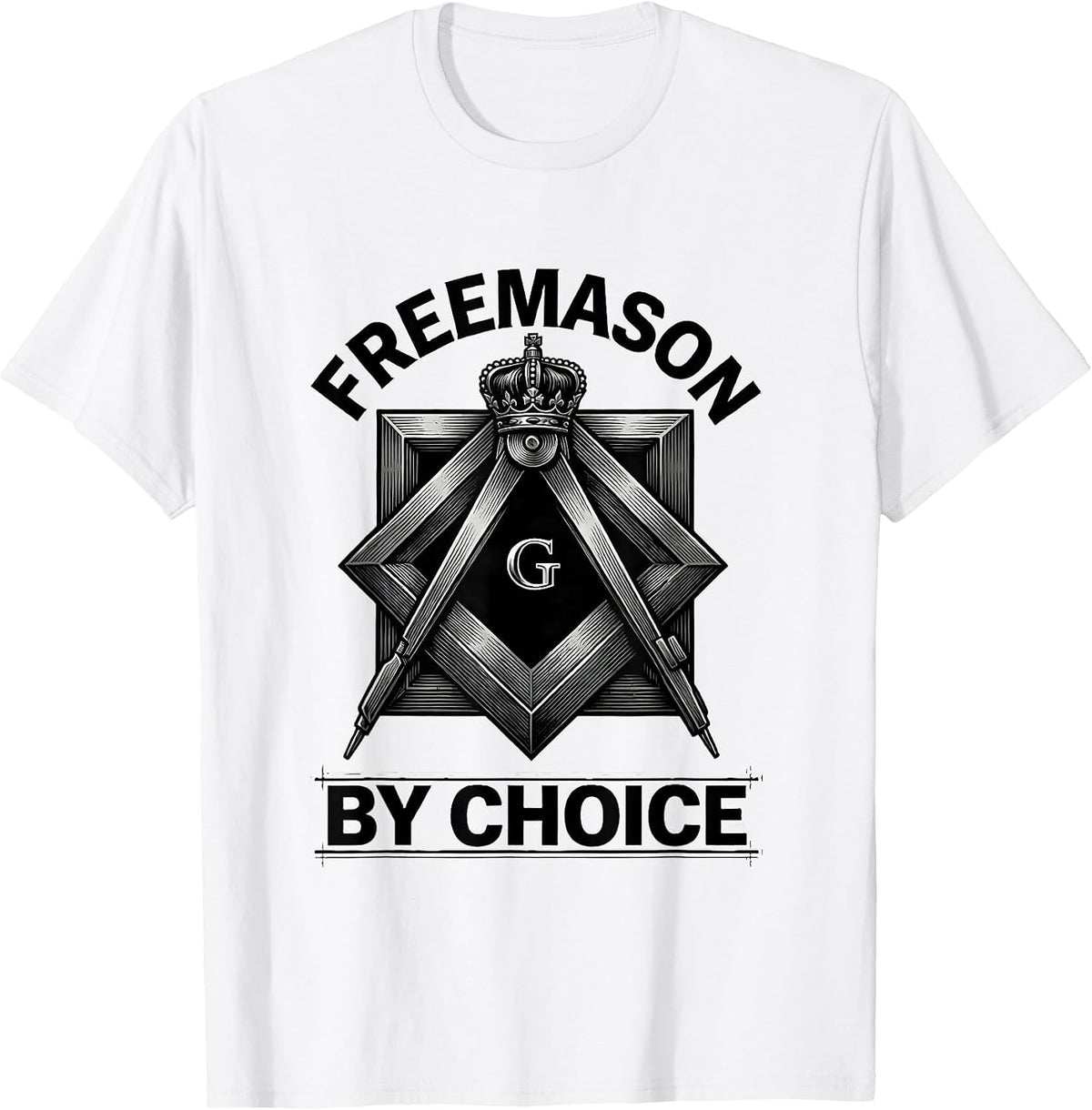 Men's Freemason By Choice Monochromatic Square & Compass Fraternal T-Shirt - White