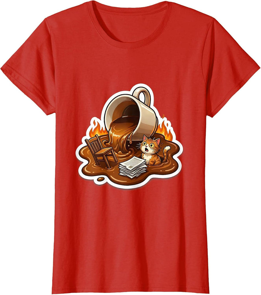 Women's Chaos Coordinator Spilled Coffee Disaster Scene T-Shirt - Red