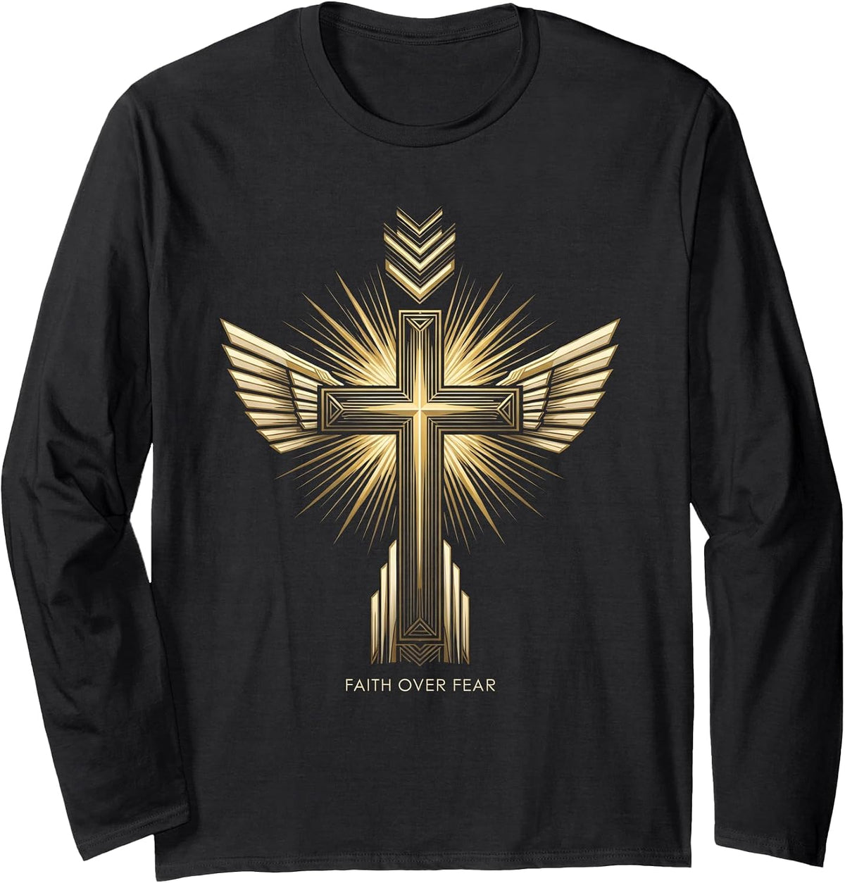 Faith Over Fear Inspirational Christian Design Long Sleeve T-Shirt - Adult Unisex Black