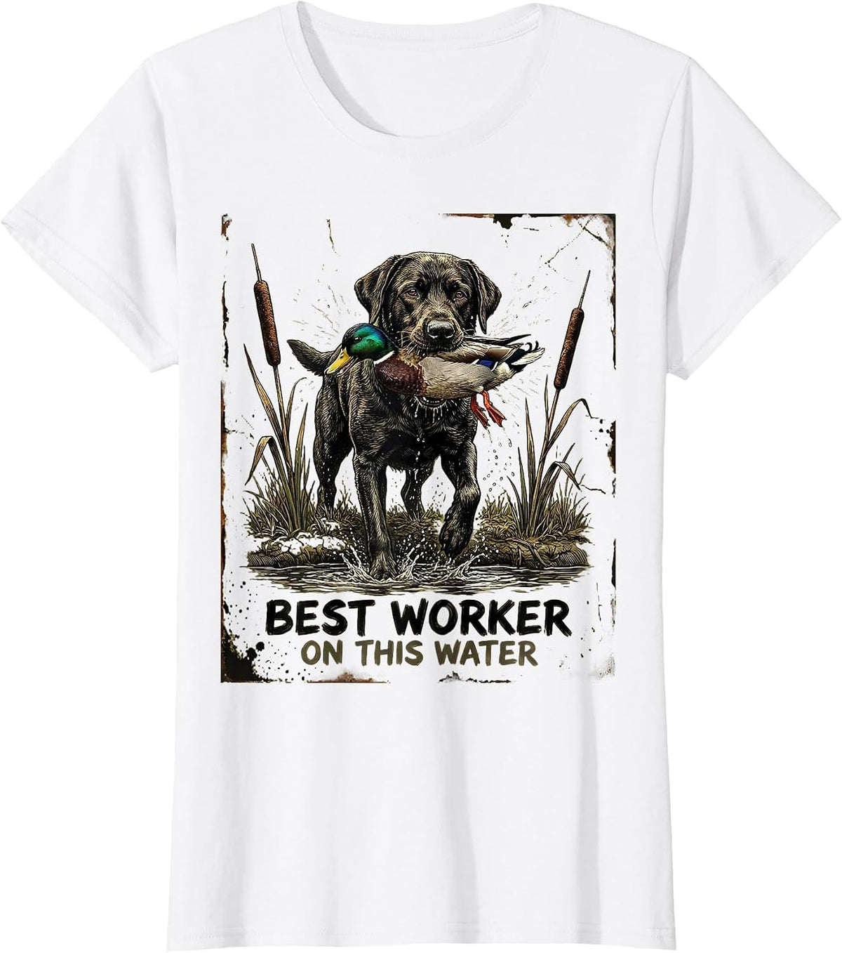 Best Worker On This Water Distressed Labrador Duck Hunting T-Shirt - White