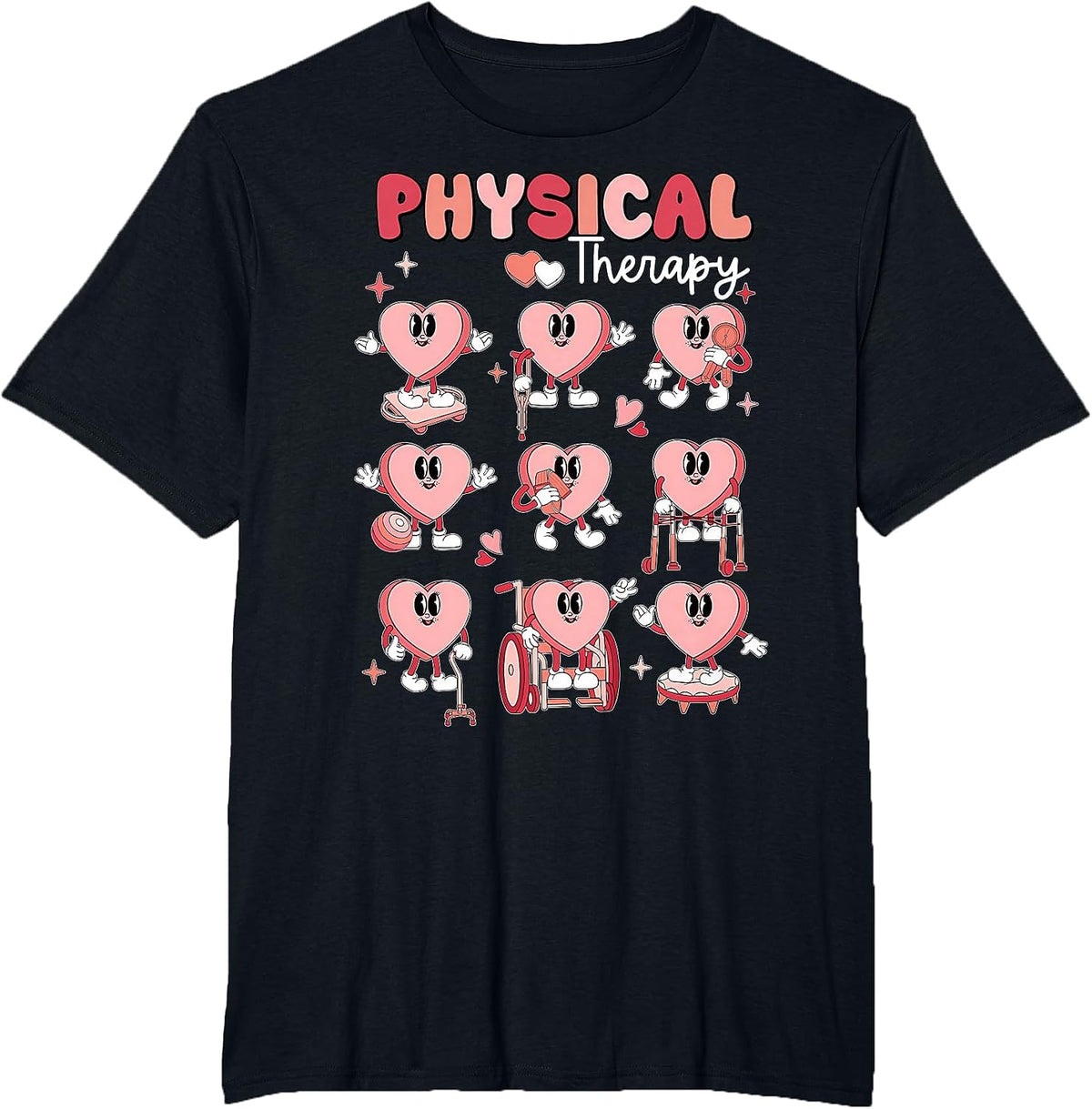 Physical Therapy Cute Candy Heart Valentines PT Therapist T-Shirt - Black
