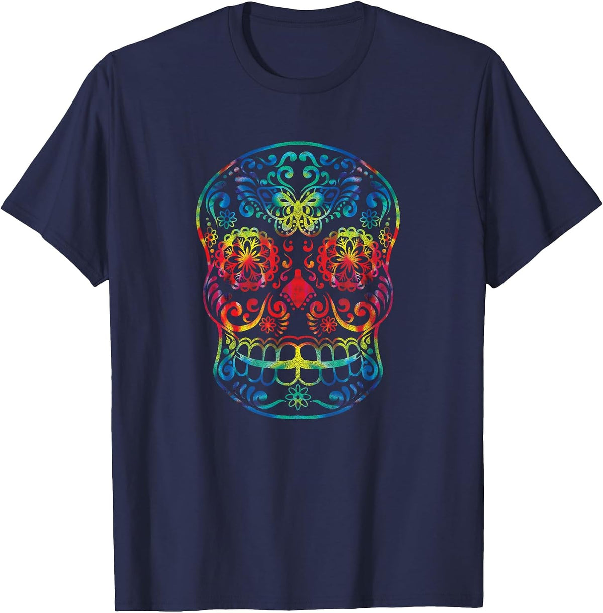 Tie Dye Sugar Skull | Day of the Dead | Psychedelic T-Shirt - Navy Blue