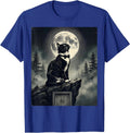 Tuxedo Cat Howling at Moon Vintage Cat Lover T-Shirt - Royal Blue