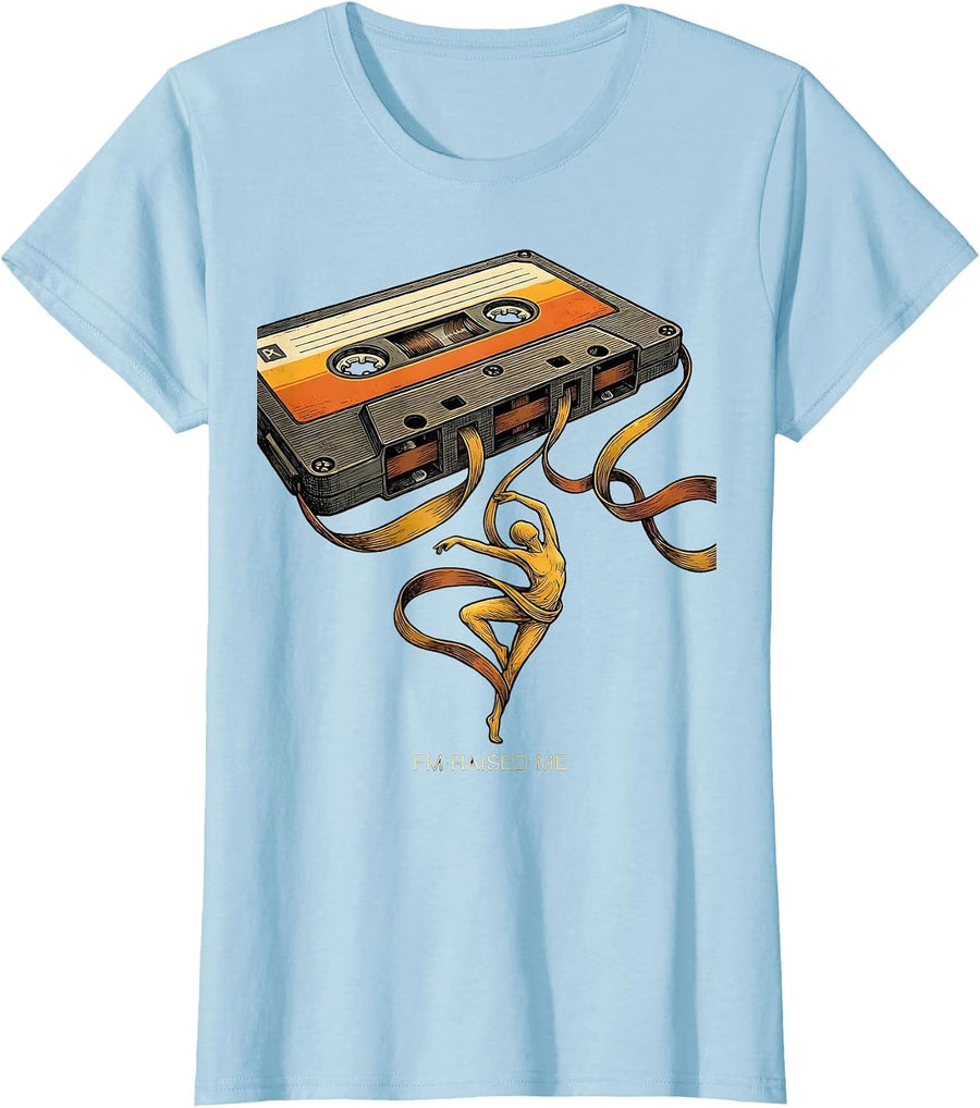 Women's FM Raised Me Vintage Retro 80s 90s Hip-Hop Band Music T-Shirt - Baby Blue