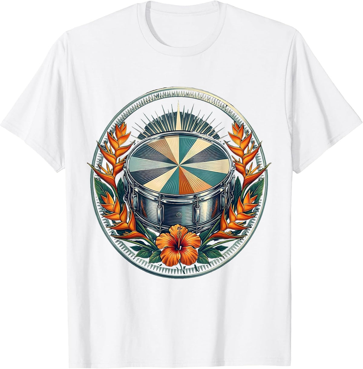 Guyanese Steel Pan Drum Tropical Flowers Art T-Shirt - White