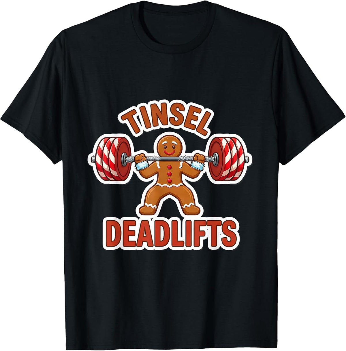Men's Tinsel Deadlifts Funny Gingerbread Gym Weightlifting T-Shirt - Black