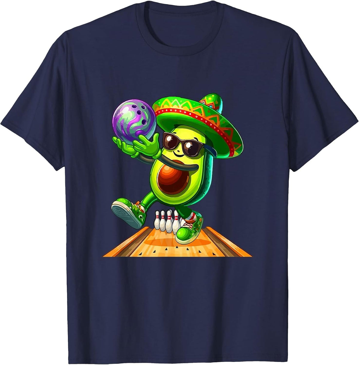 Cinco De Mayo Playing Bowling Costume Avocado Lover Vegan T-Shirt - Navy Blue