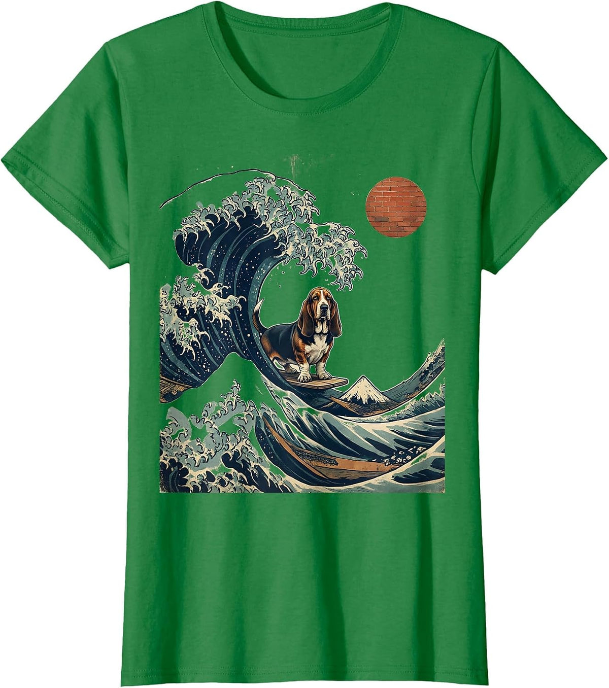 Basset Hound Japanese Great Wave Vintage Dog Lover Gift T-Shirt - Kelly Green
