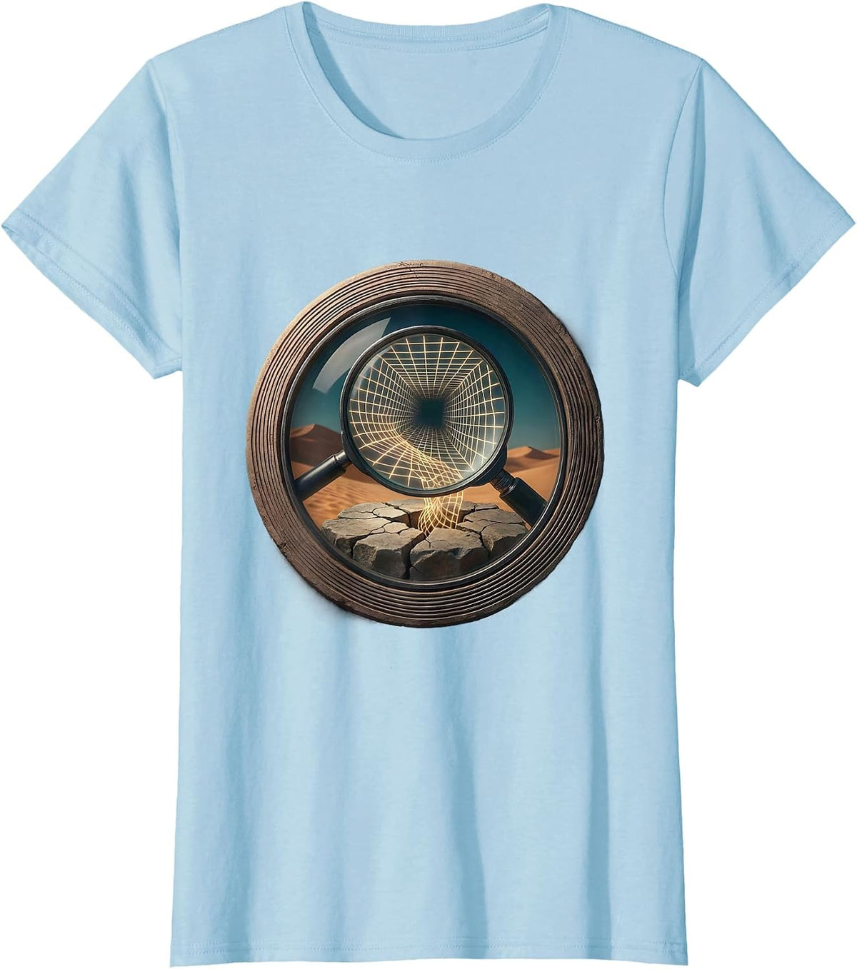 Women's Magnifying Glass Hidden Grid Reveal Graphic T-Shirt - Baby Blue