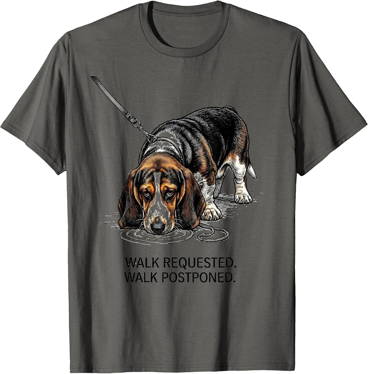 Men's Walk Requested Walk Postponed Funny Basset Hound Dog Lover T-Shirt - Asphalt Grey